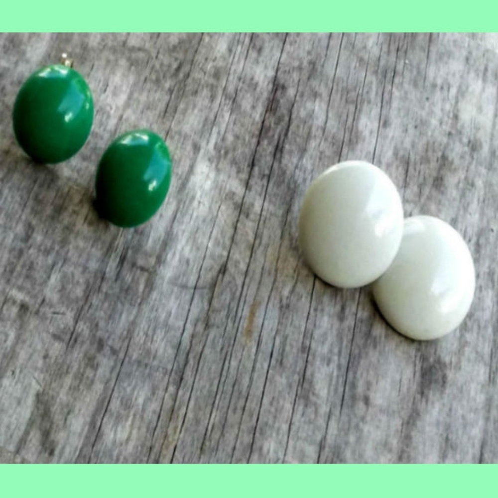 Clip On Button Puff Earrings Fashion White Green